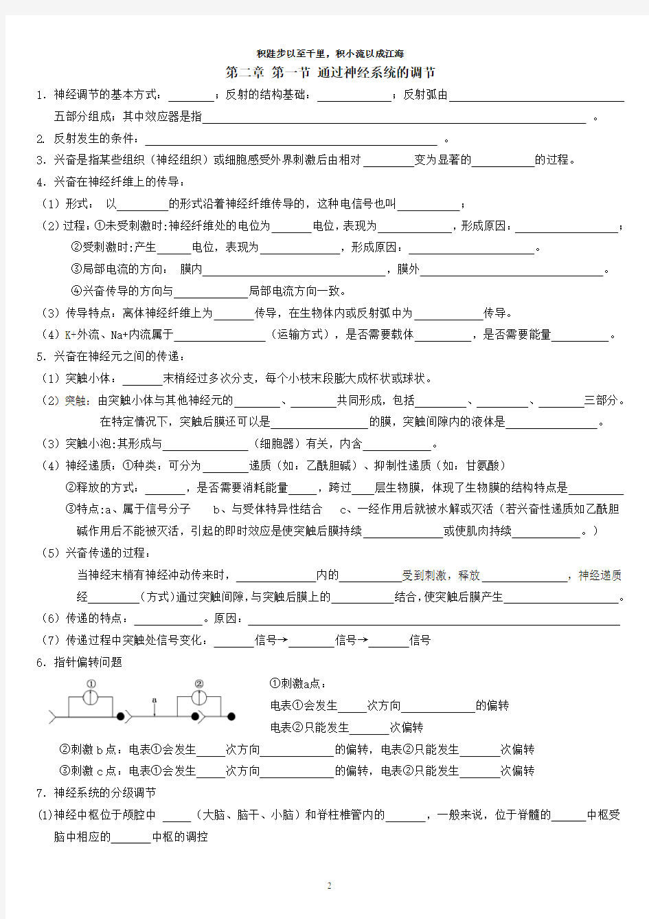 高中生物必修三知识点填空