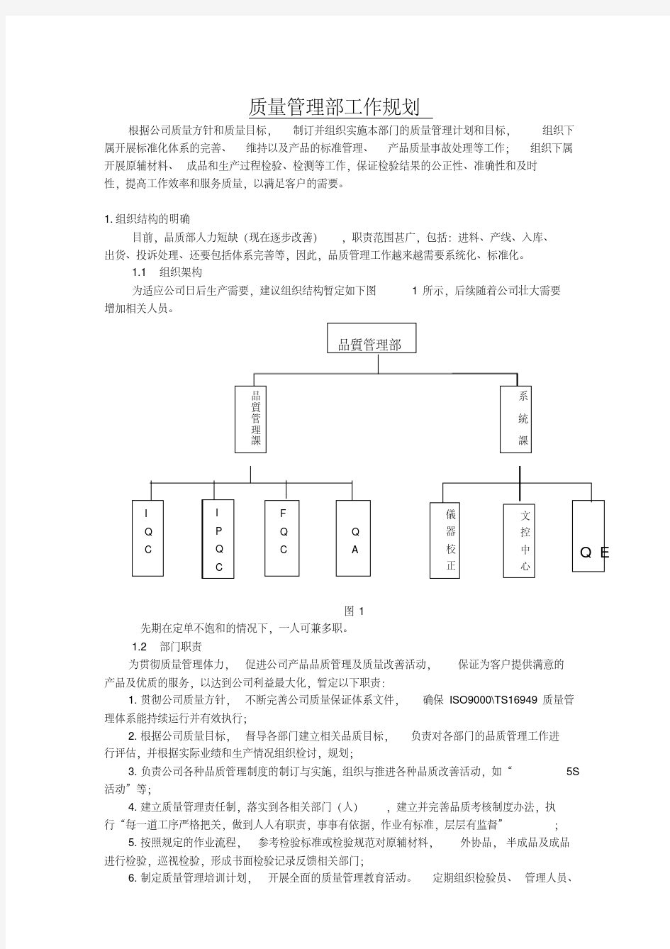 质量管理部工作规划