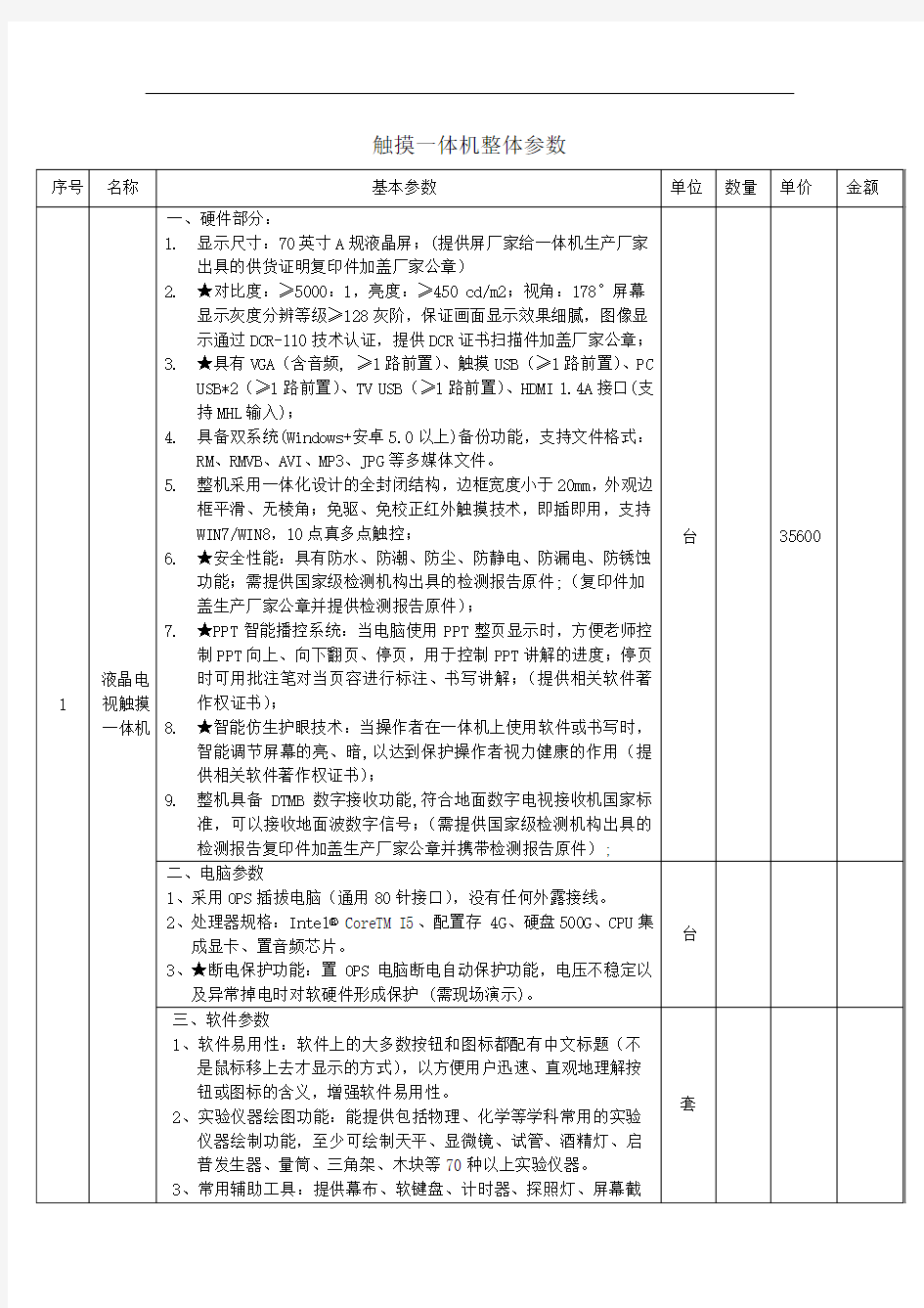 触摸一体机整体全参数