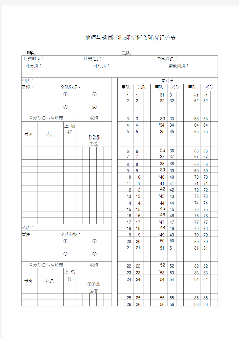 篮球比赛计分表()