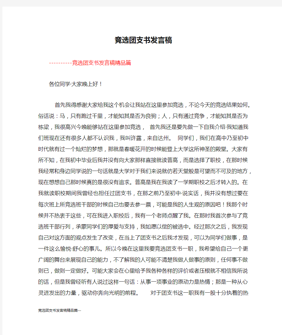 竞选团支书发言稿精品篇