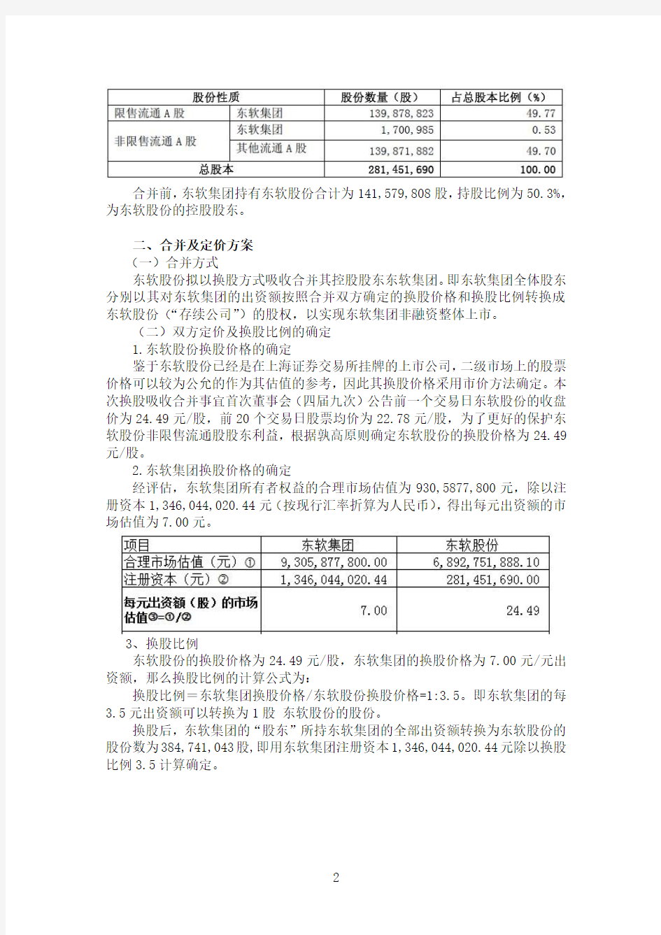 东软股份换股吸收合并母公司案例剖析