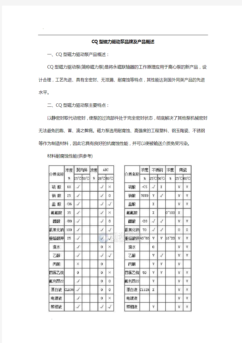 CQ型磁力驱动泵品牌及产品概述