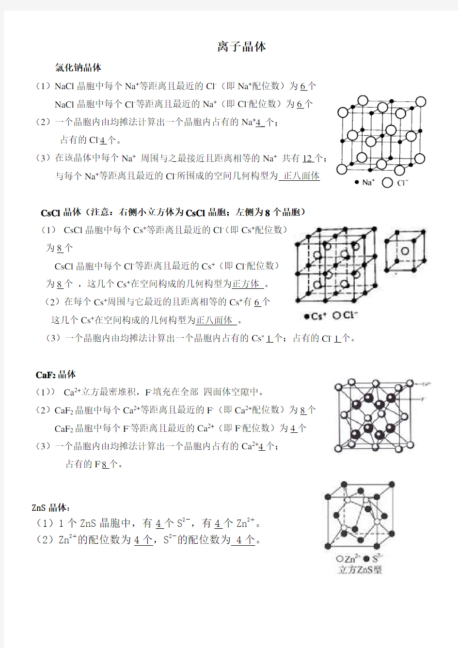 (完整版)常见晶胞模型