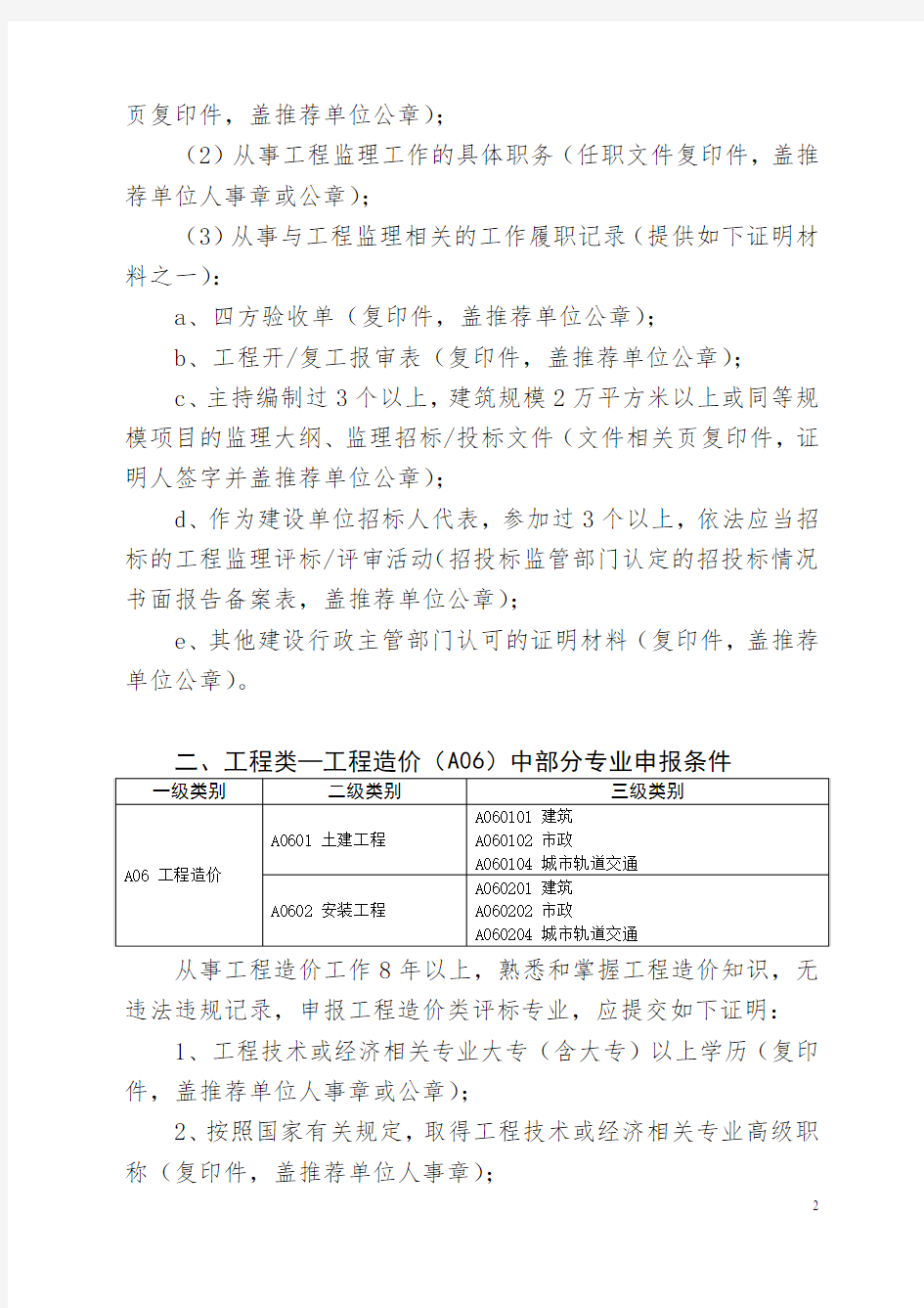 2017年北京评标专家库专业分类专业申报条件