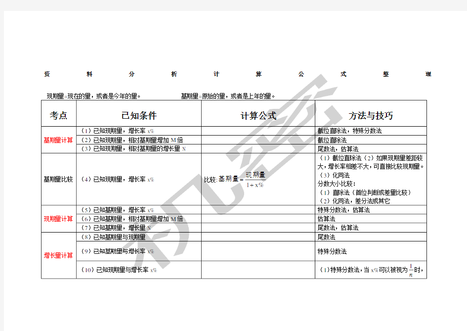 分析计算公式