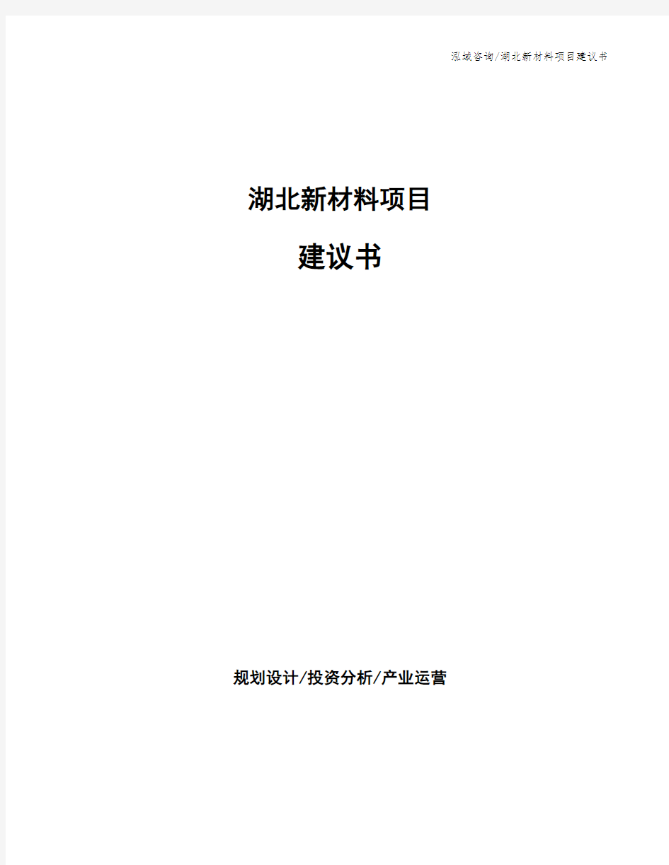 湖北新材料项目建议书