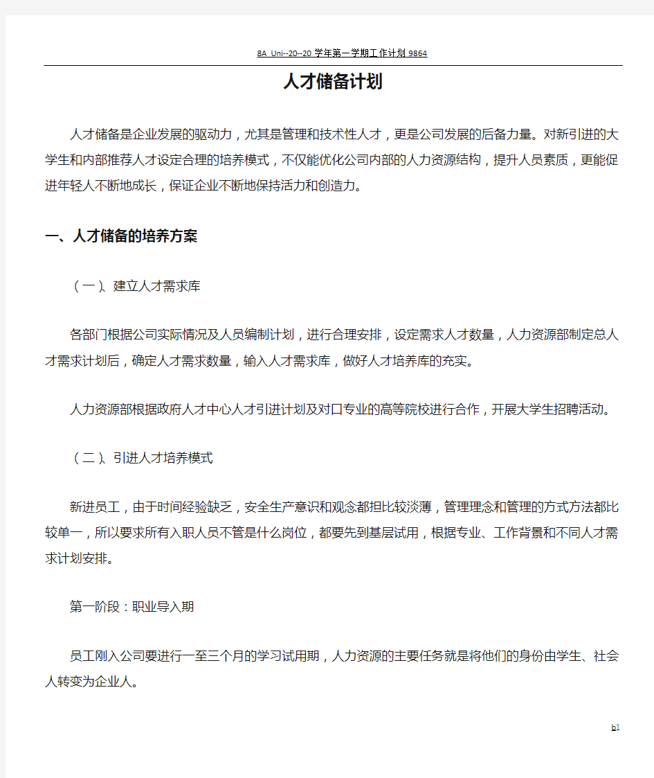 公司人才储备计划