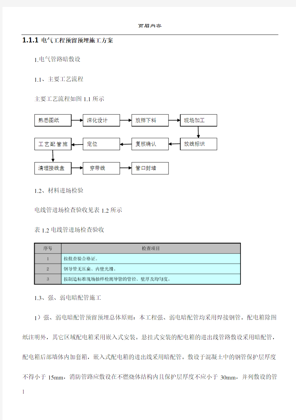 电气工程预留预埋施工方案