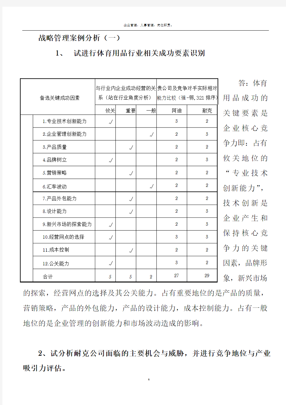 工商管理MBA作业 战略管理案例分析