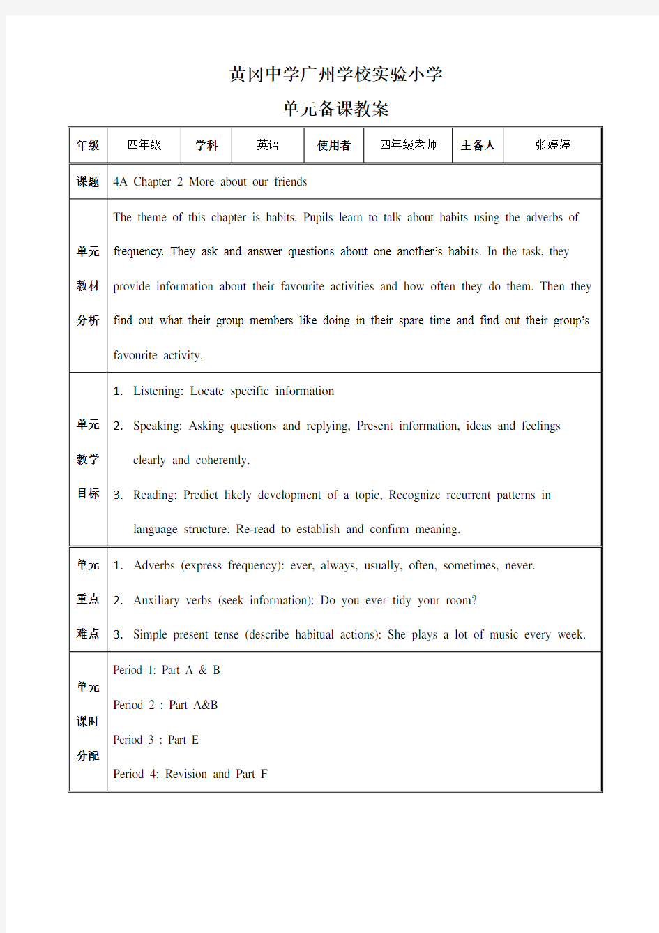 朗文4A Chapter 2 教案