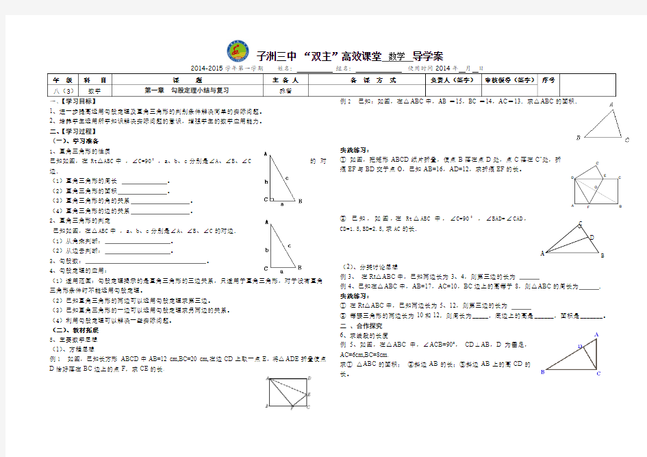 第一章 勾股定理小结与复习导学案