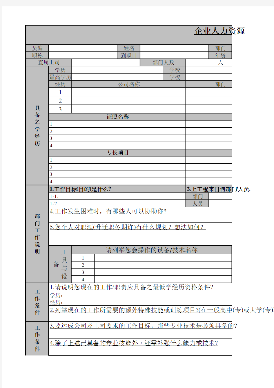 企业人力资源盘点表