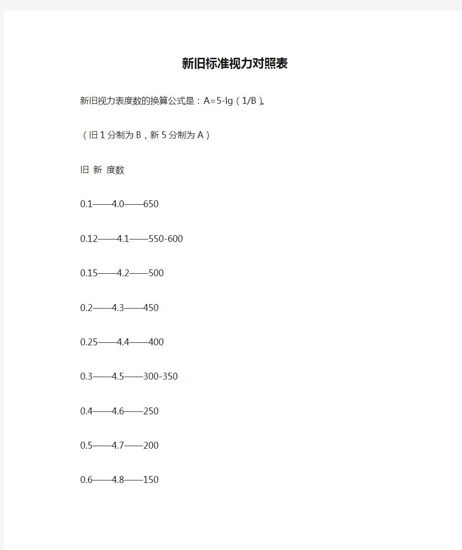 新旧标准视力对照表