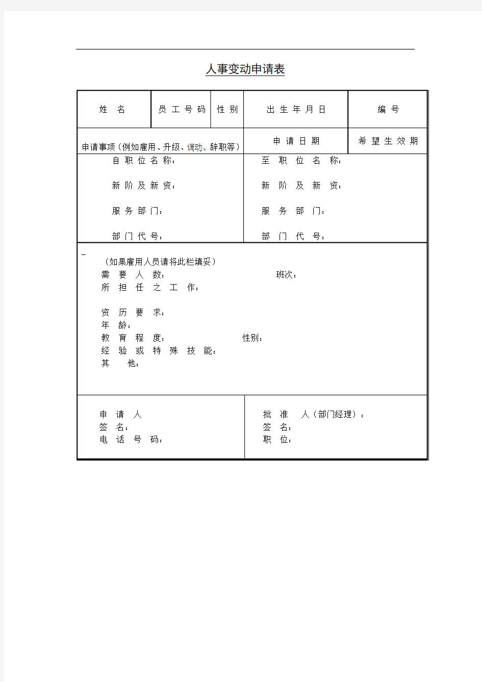 人员变更申请表