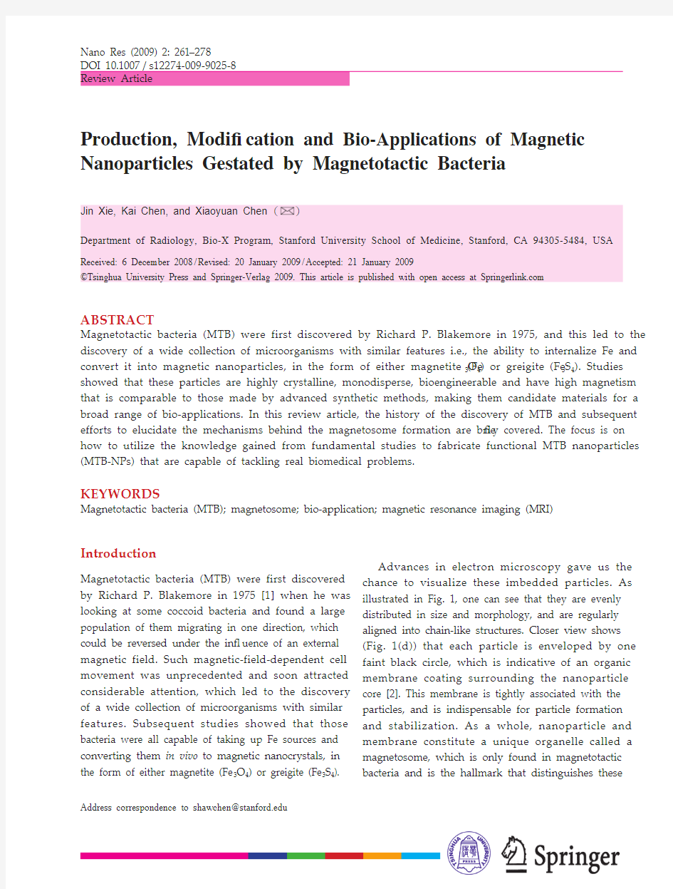 Production, modification and bio-applications of magnetic nanoparticles