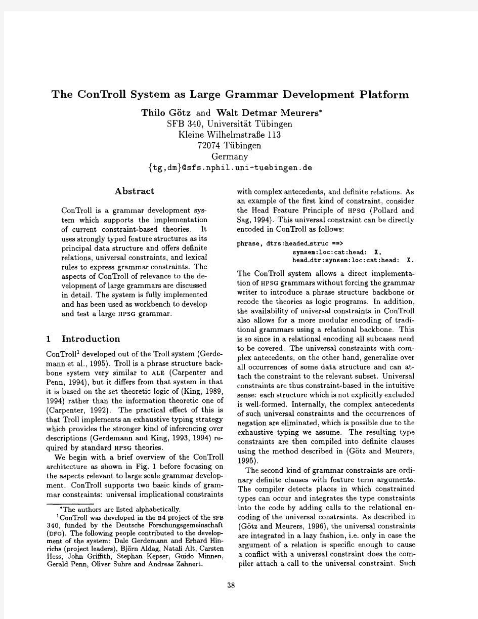 The ConTroll System as Large Grammar Development Platform