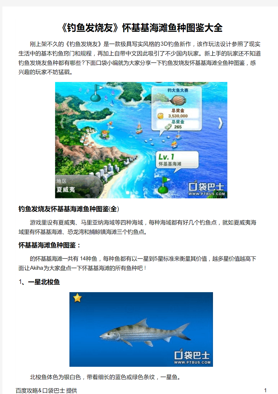 《钓鱼发烧友》怀基基海滩鱼种图鉴大全