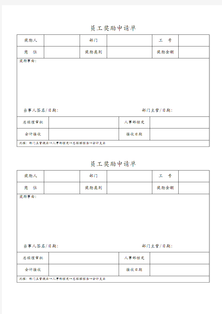 员工奖励申请单