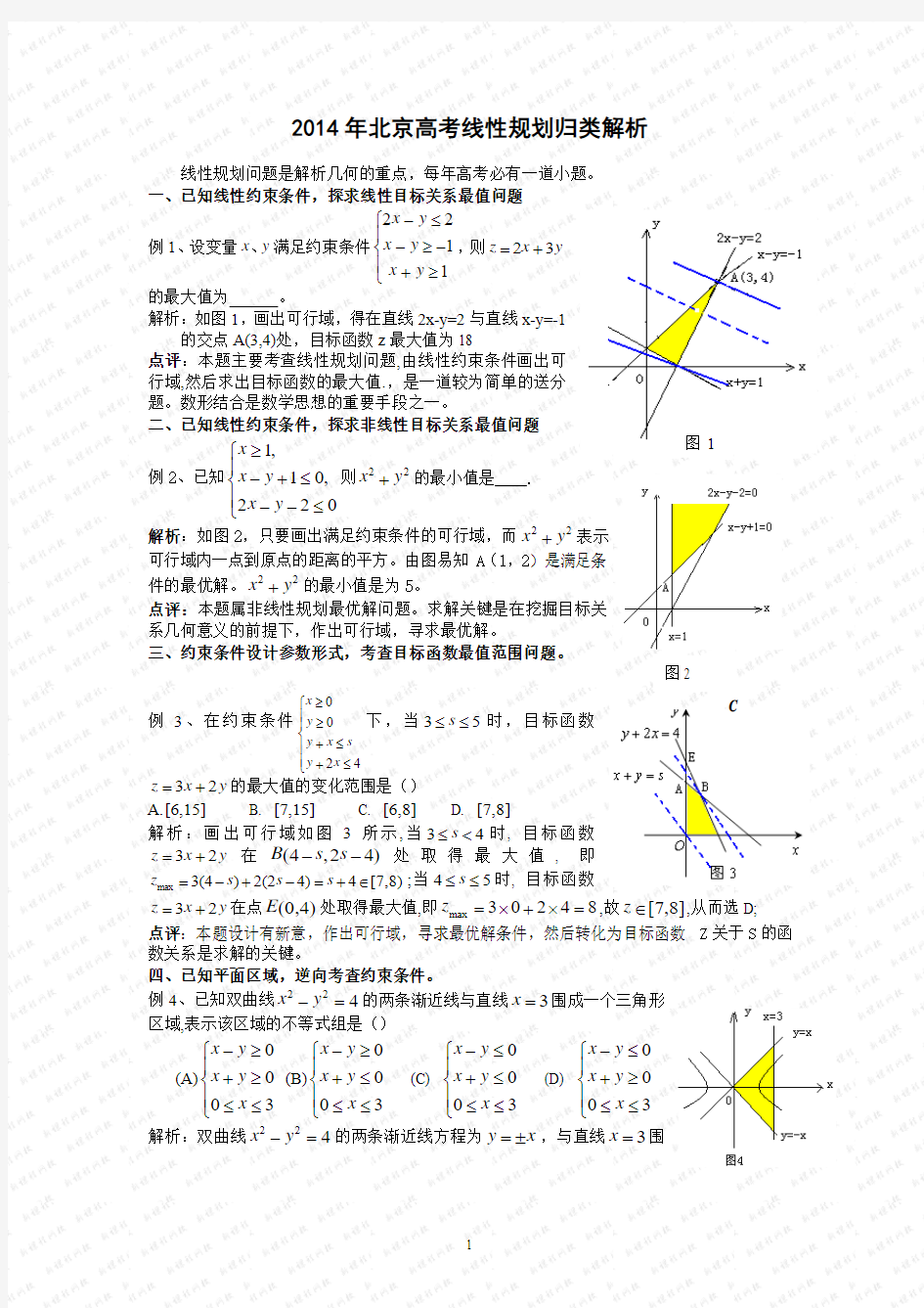 北京高考数学线性规划题型总结