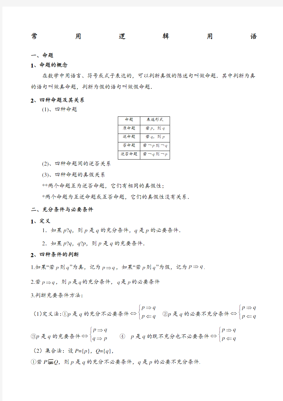 常用逻辑用语知识点总结优选