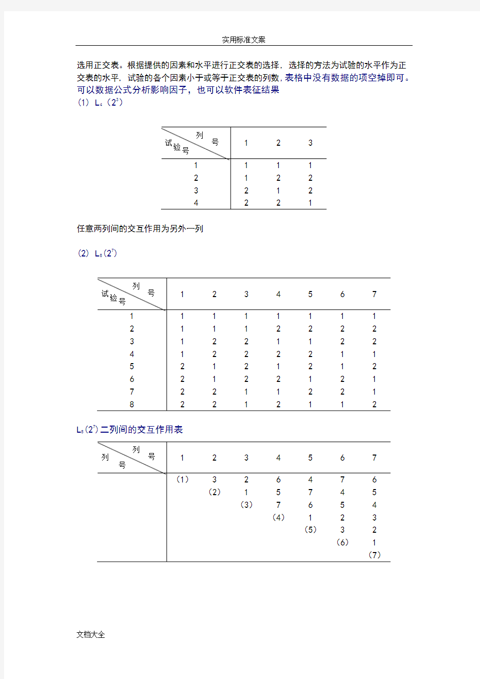 正交试验设计常用正交表分析报告