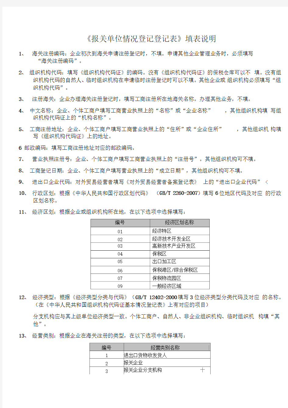 报关单位情况登记登记表填表说明