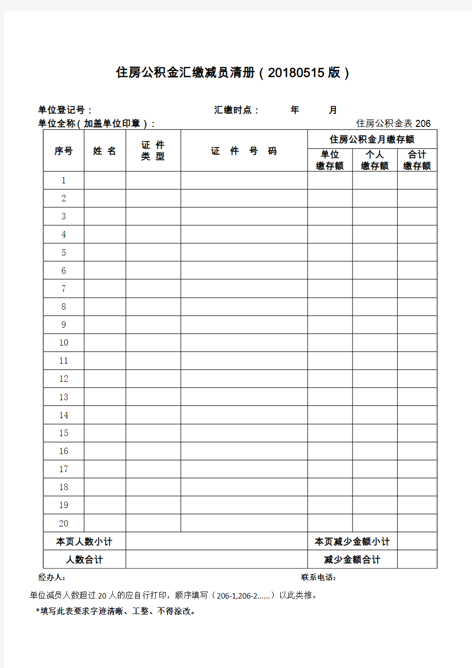 住房公积金表206