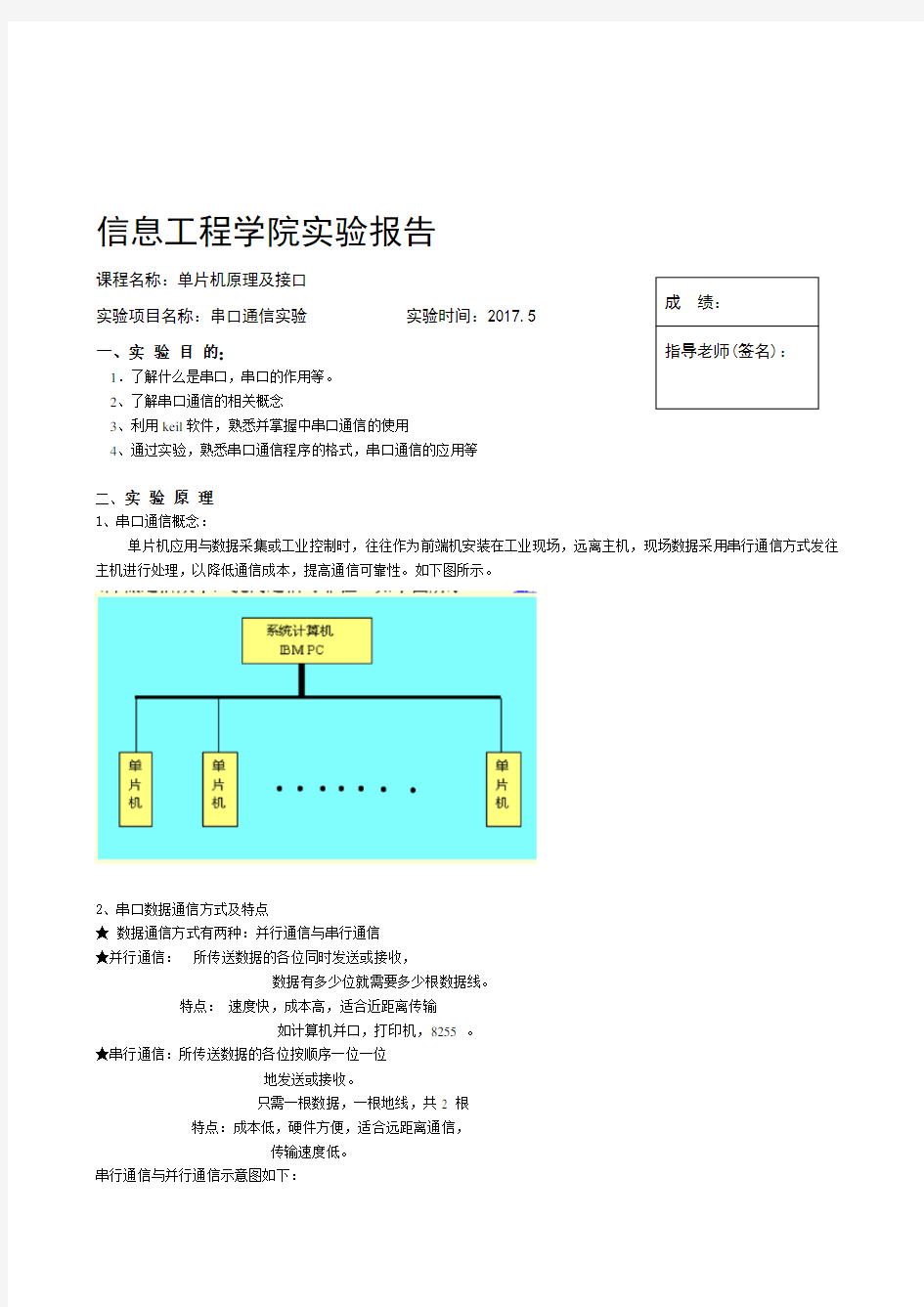 单片机串口通信实验报告