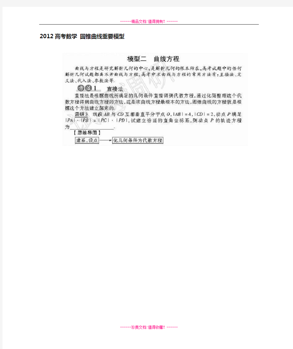 高考数学 圆锥曲线重要模型