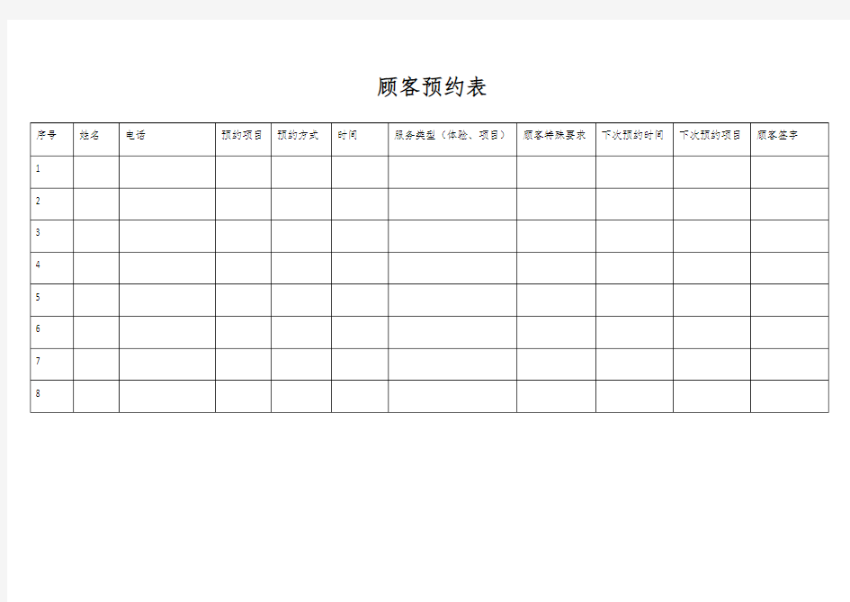 顾客预约表