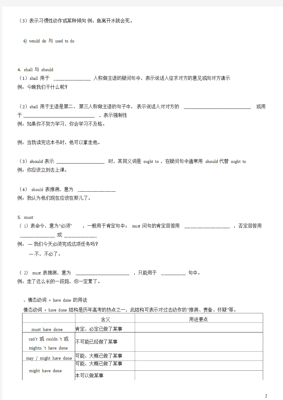 初中英语情态动词练习题(含答案)