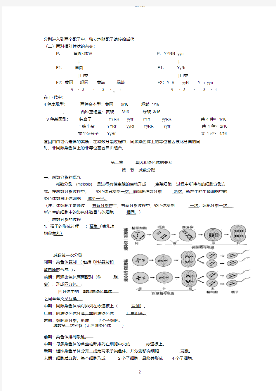 新高中生物必修二知识点总结(人教版复习提纲)