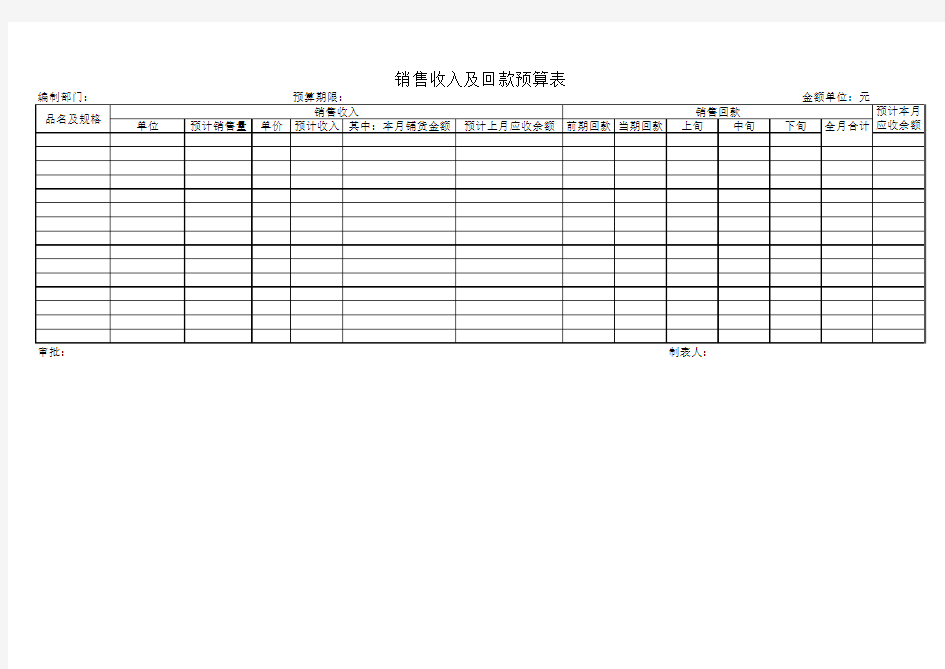 销售收入及回款预算表