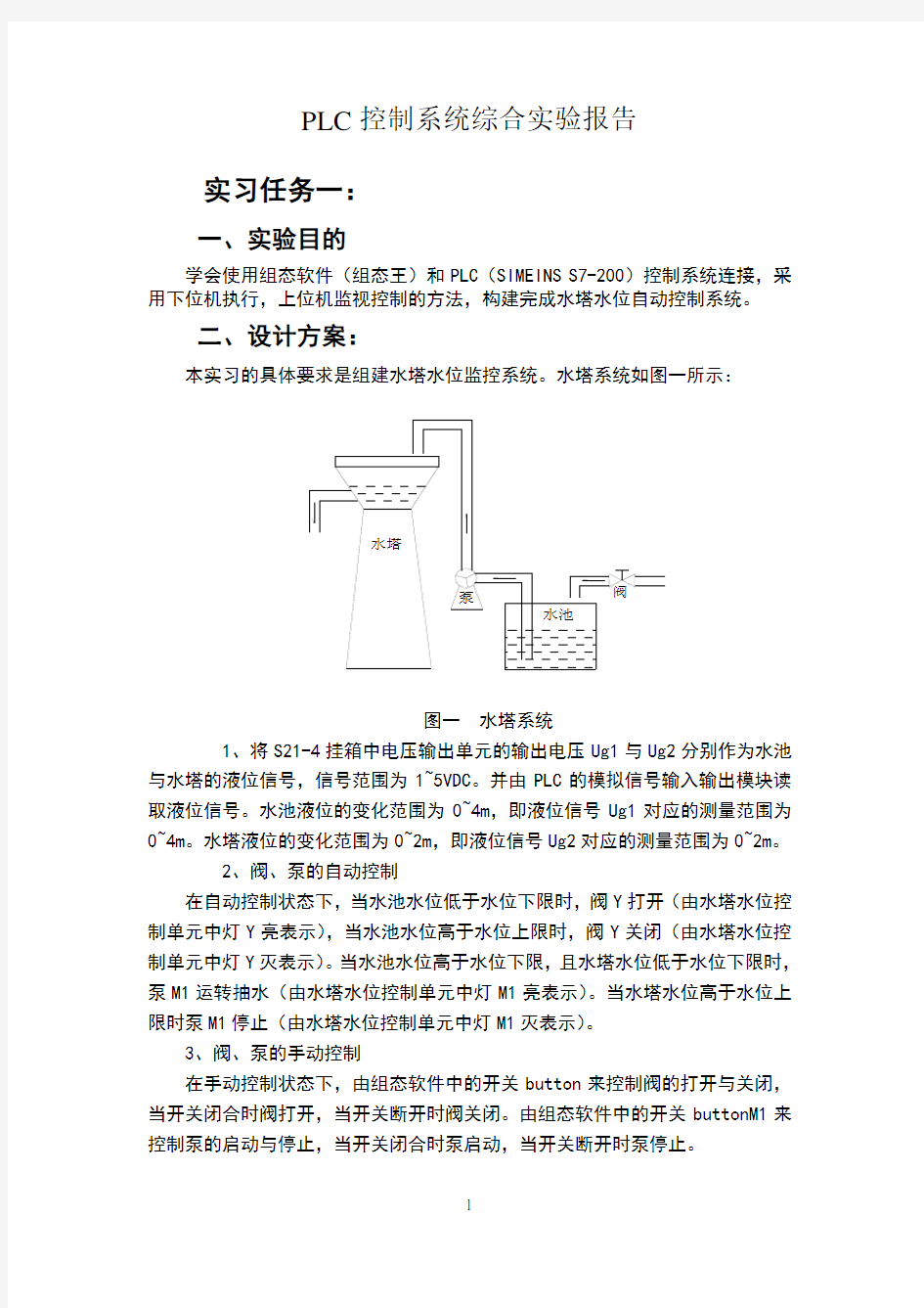 PLC控制系统综合实验报告