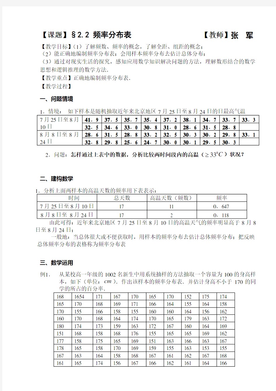 频率分布表