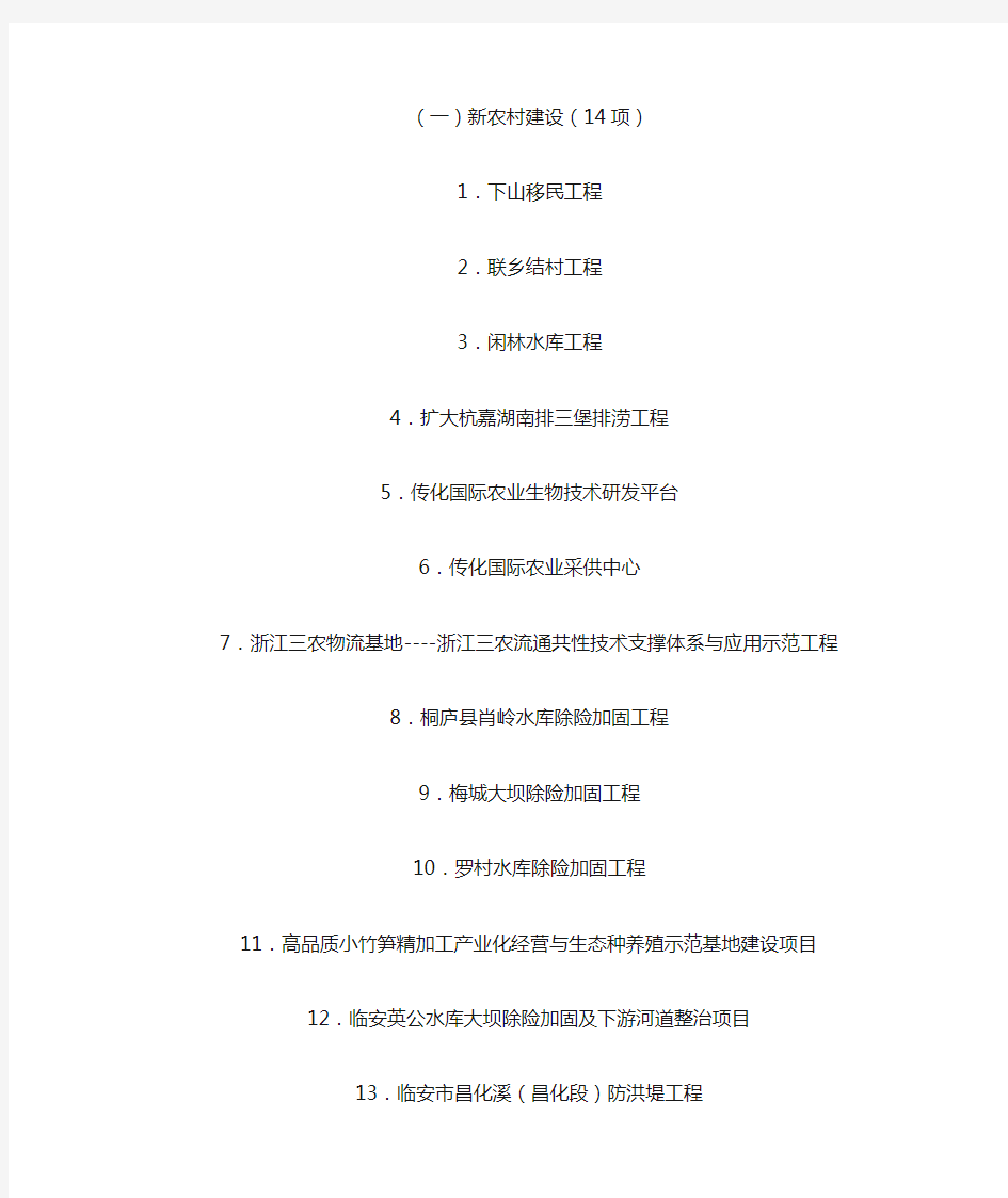 杭州市新一轮“十大工程”重点建设项目名单