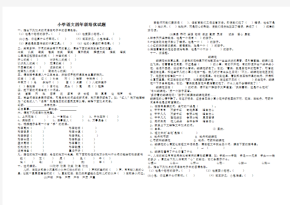 小学语文四年级培优试题