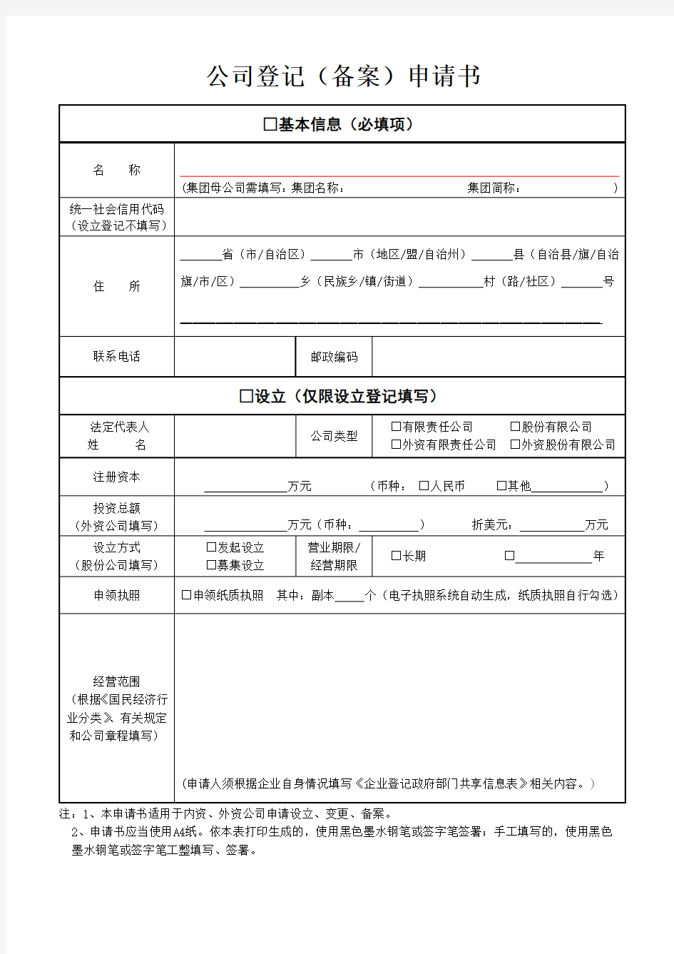 公司变更经营范围申请书(多人)