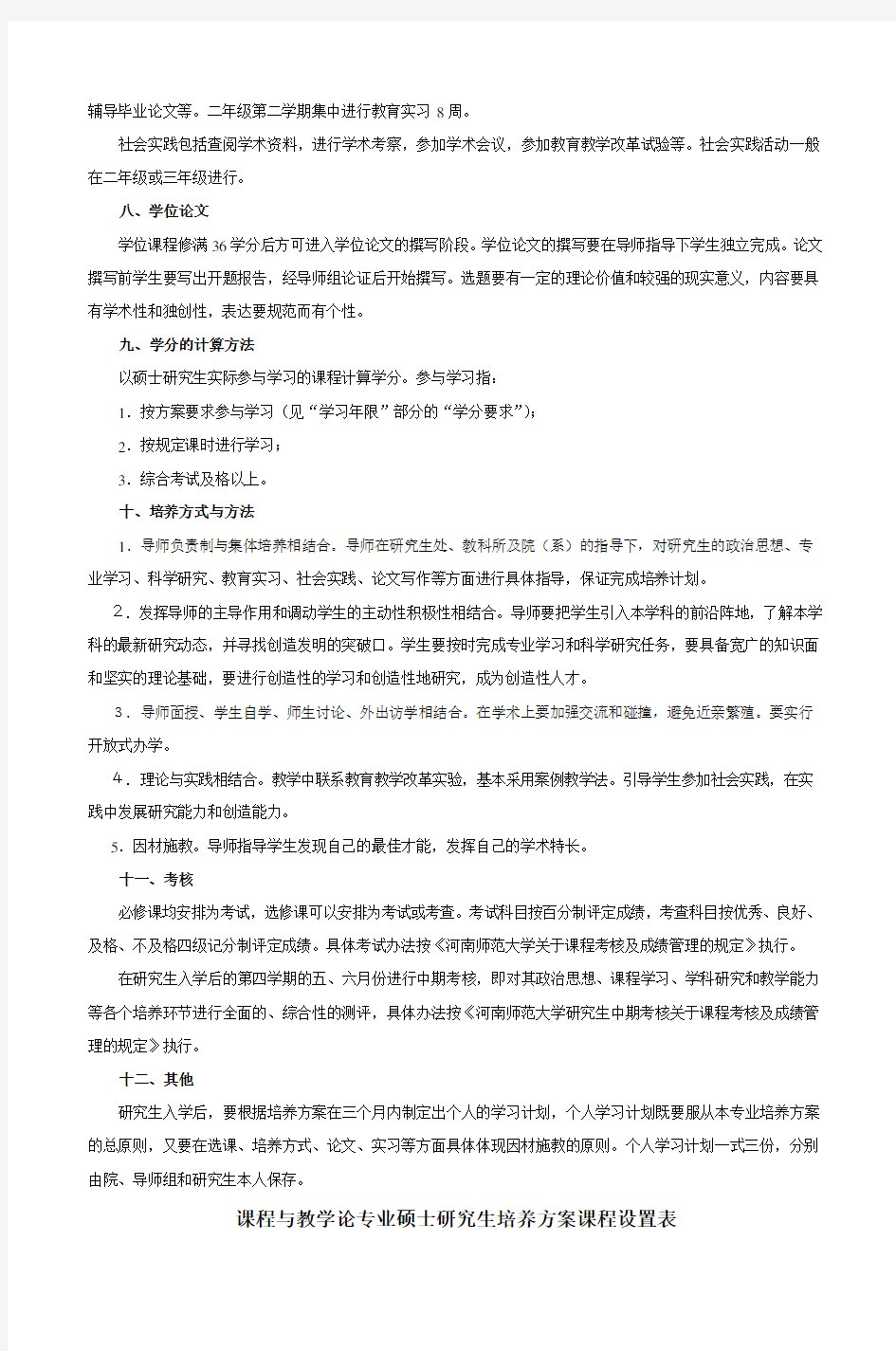 课程与教学论专业语文硕士研究生培养方案