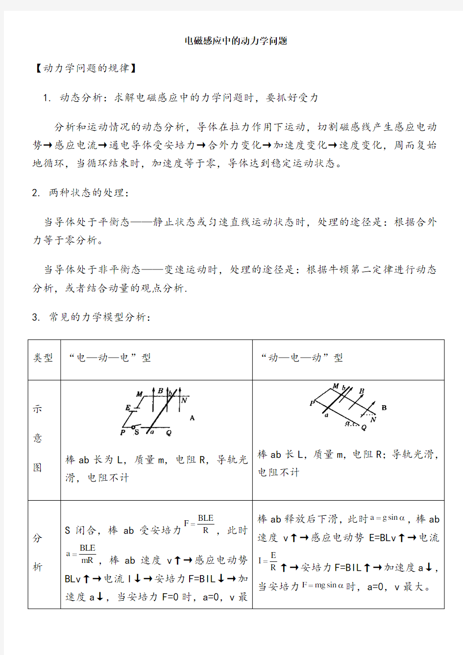 电磁感应中的动力学问题