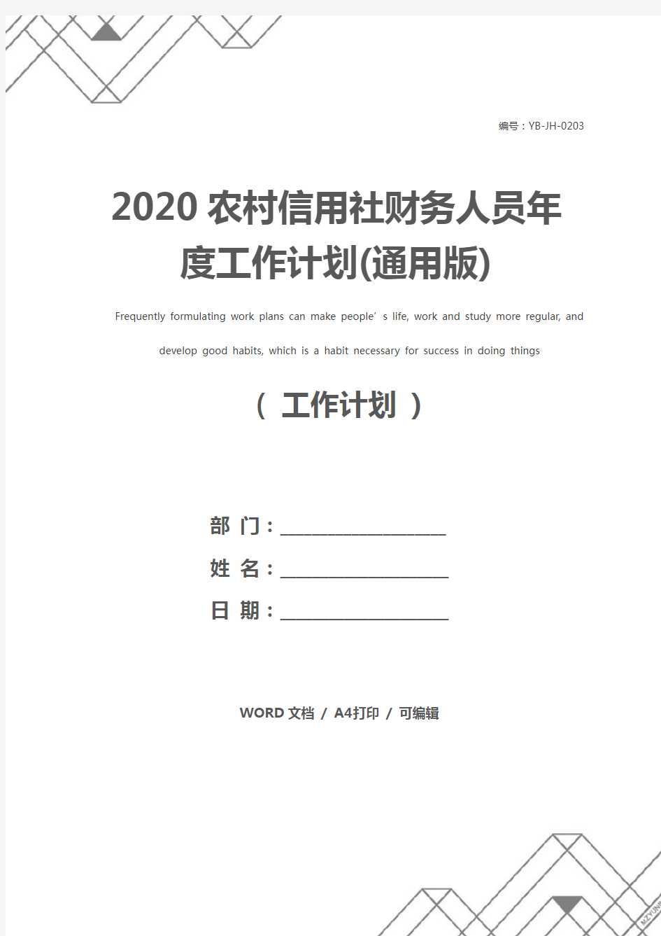 2020农村信用社财务人员年度工作计划(通用版)