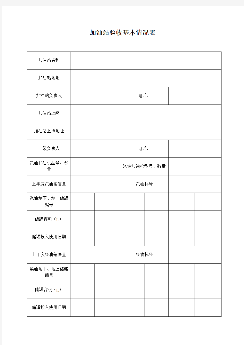 加油站验收基本情况表模板