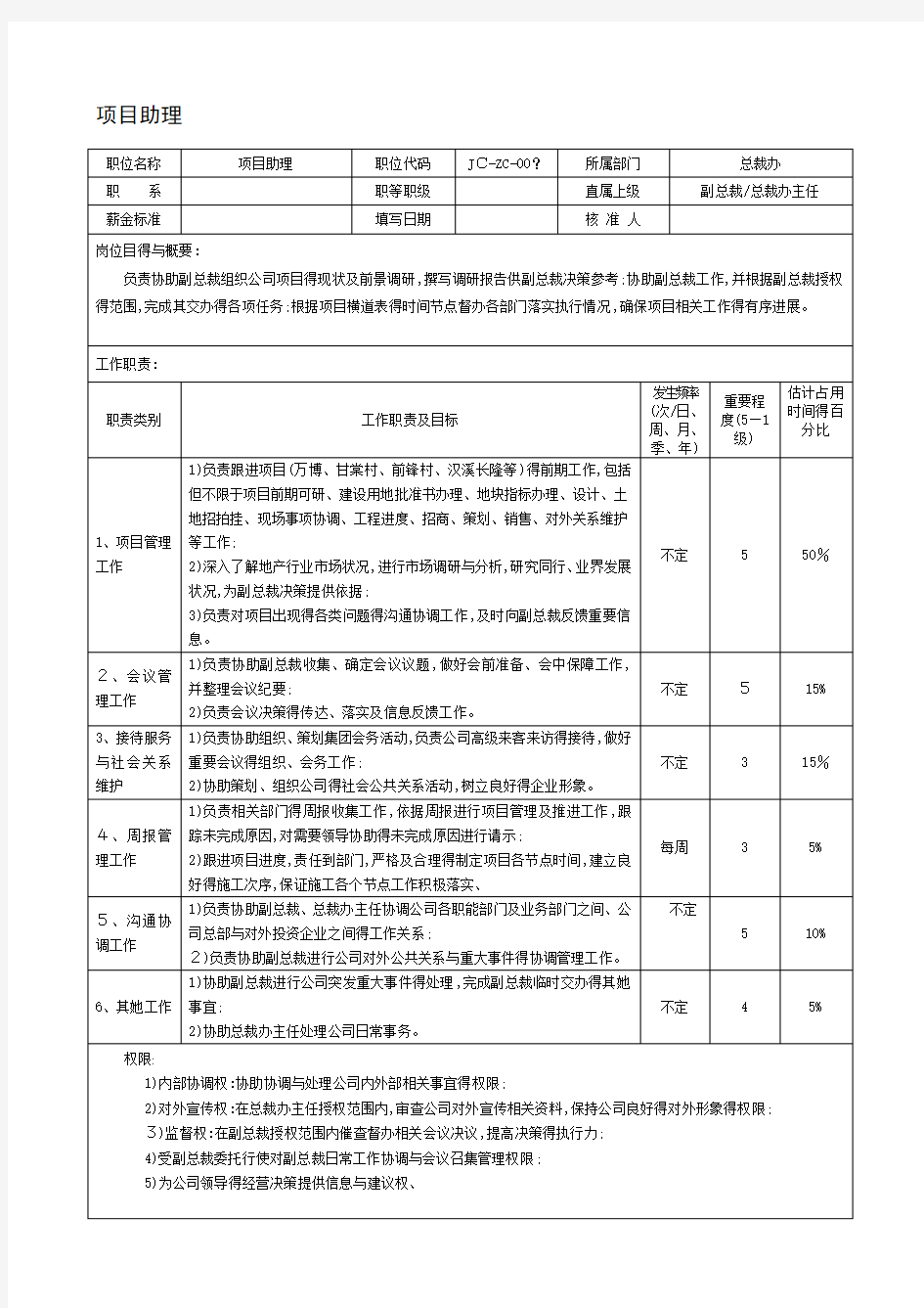 项目助理的岗位职责