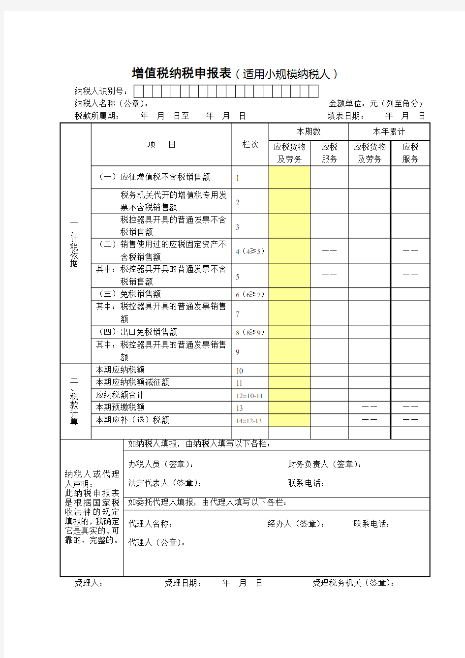 (完整word版)增值税纳税申报表适用于增值税小规模纳税人