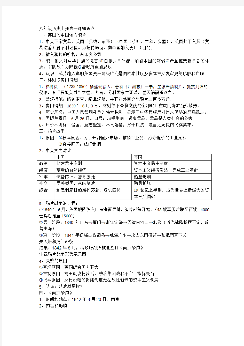 八年级历史上册第一课知识点