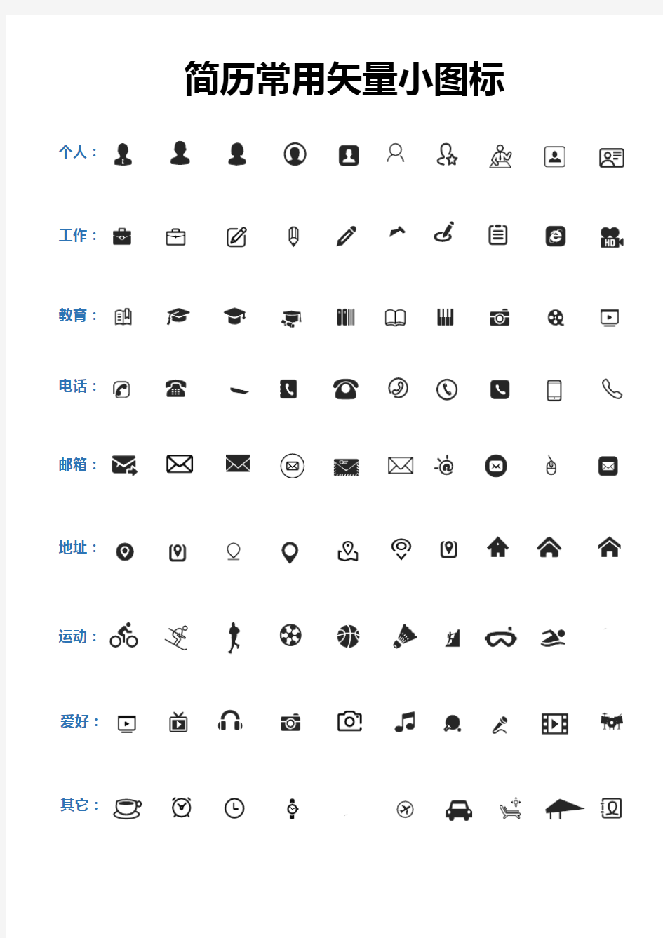 个人简历常用矢量小图标