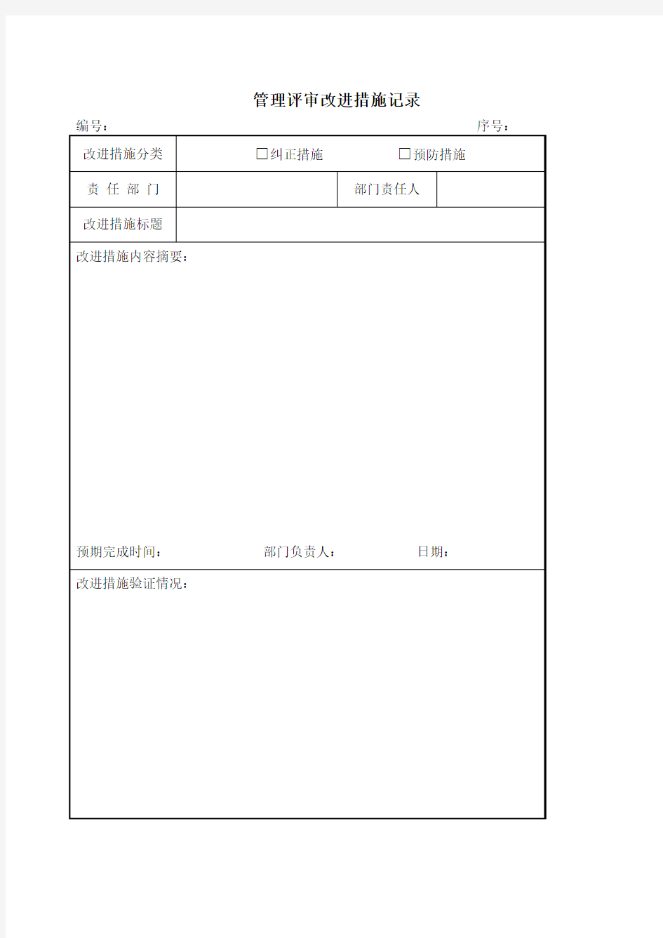 管理评审改进措施记录