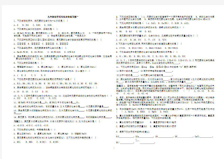 化学式与化合价练习题一