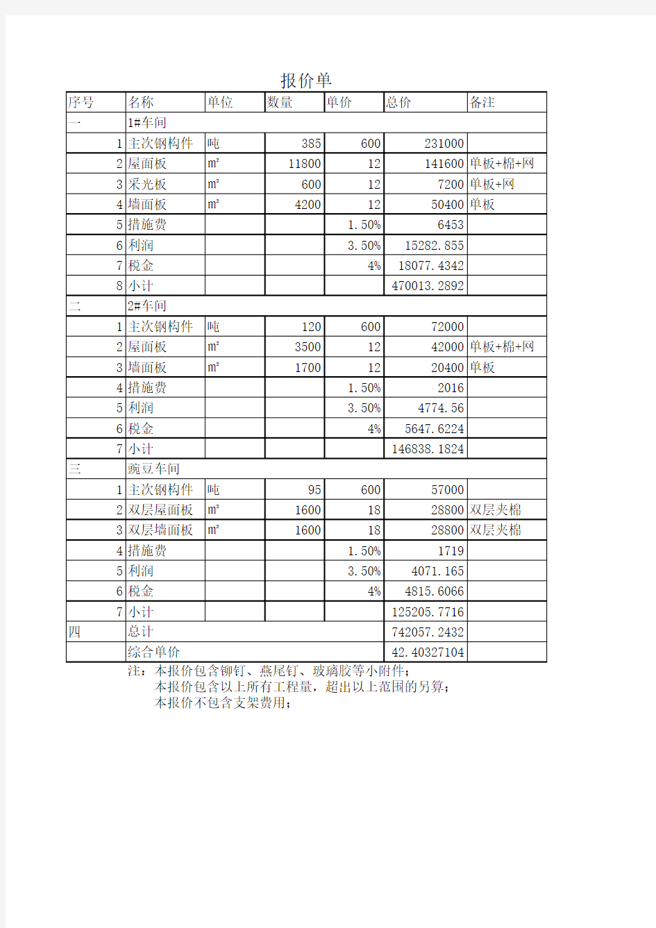 安装报价单